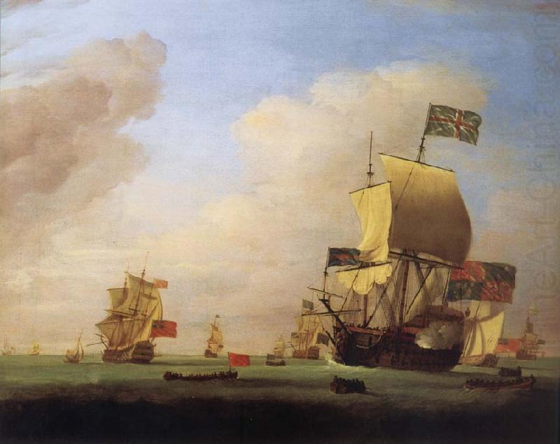 Monamy, Peter Flagship of Sir John Leake,coming to anchor in the bay of Barcelona china oil painting image